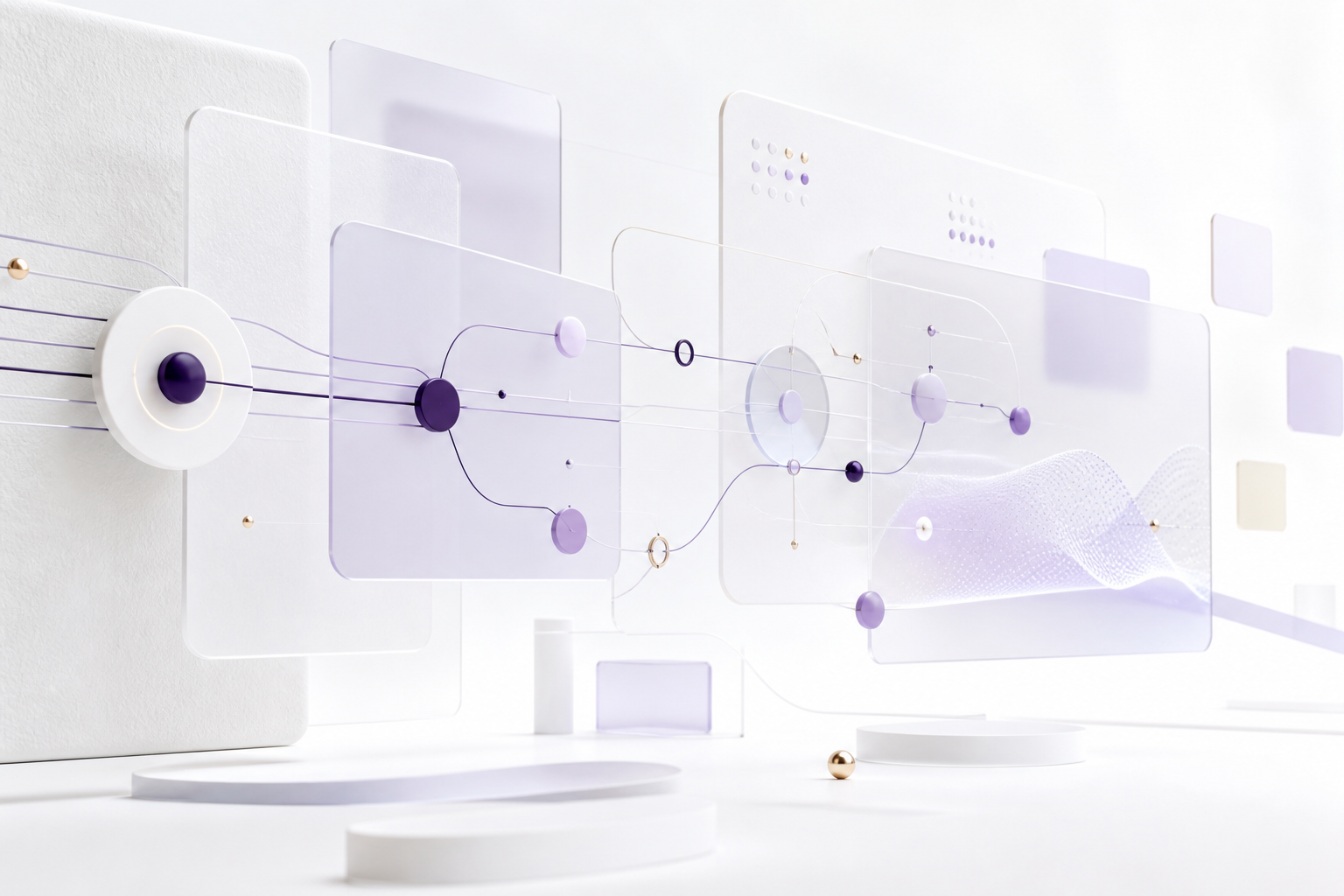 Αφηρημένη απεικόνιση workflow με διαφανή process panels